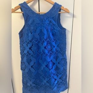 NWT Anthropologie lace mini dress blue XXS P $68 sleeveless shift back buttons